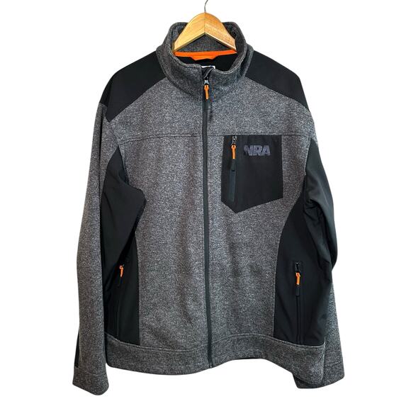 NRA Mens Soft Shell Full Zip Fleece Lined Two Tone Jacket Melange Gray Black XL - Picture 2 of 12